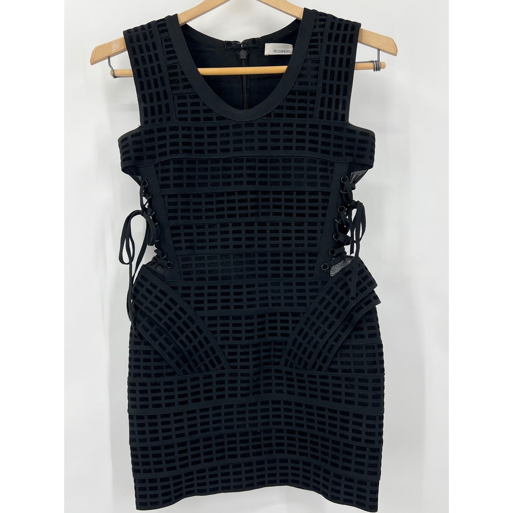 Rossmore Black Bandage Mini S Dress‎ Side Lace Up Geometric Grid Bodycon 50Shade